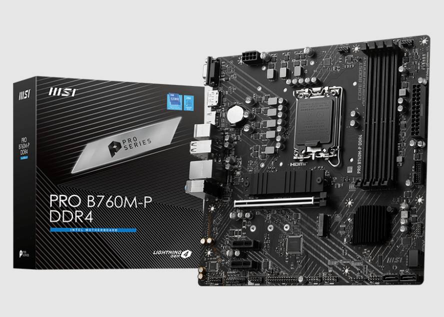  B760 m-ATX Motherboard: 1700 Socket For Intel 14th/13th/12th Gen. Processors <br>4x DDR4, 4x SATA 6Gb/s, PCIe 4.0, 2x M.2 Gen4, USB 3.2, Gigabit LAN, Realtek ALC897 Audio, HDMI/DP/VGA  